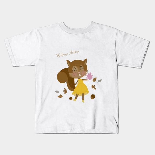 Welcome autumn squirrel girl Kids T-Shirt by Arch4Design